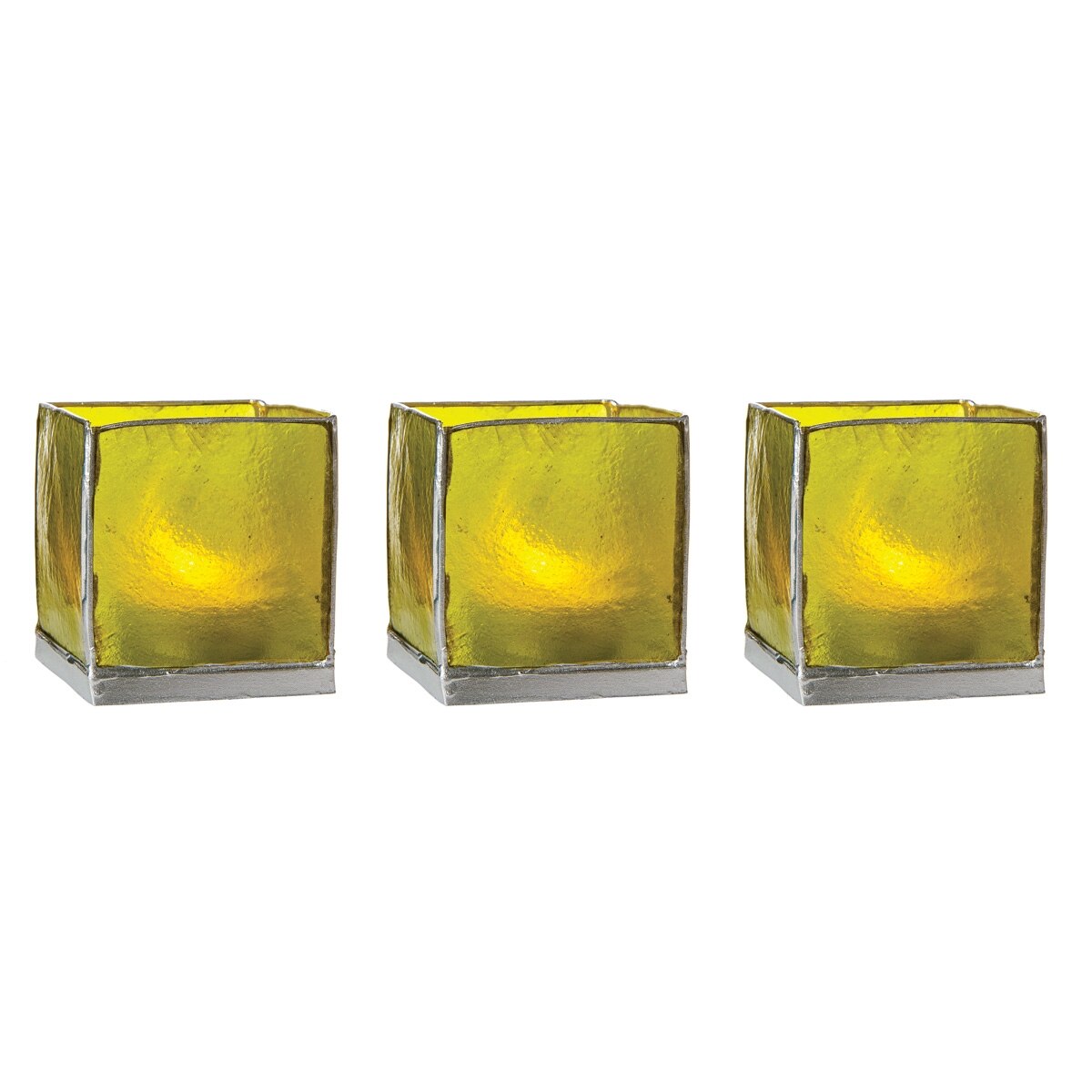 Grass Green & Silver Luana Capiz Square Candle Holder Set of 3 - PaperLanternStore.com - Paper Lanterns, Decor, Party Lights & More
