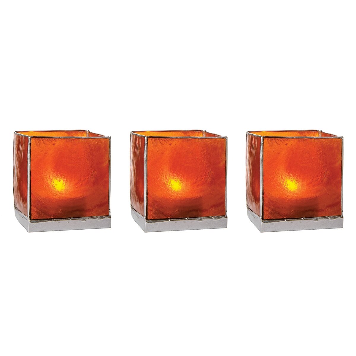Mango Orange & Silver Luana Capiz Square Candle Holder Set of 3 - PaperLanternStore.com - Paper Lanterns, Decor, Party Lights & More
