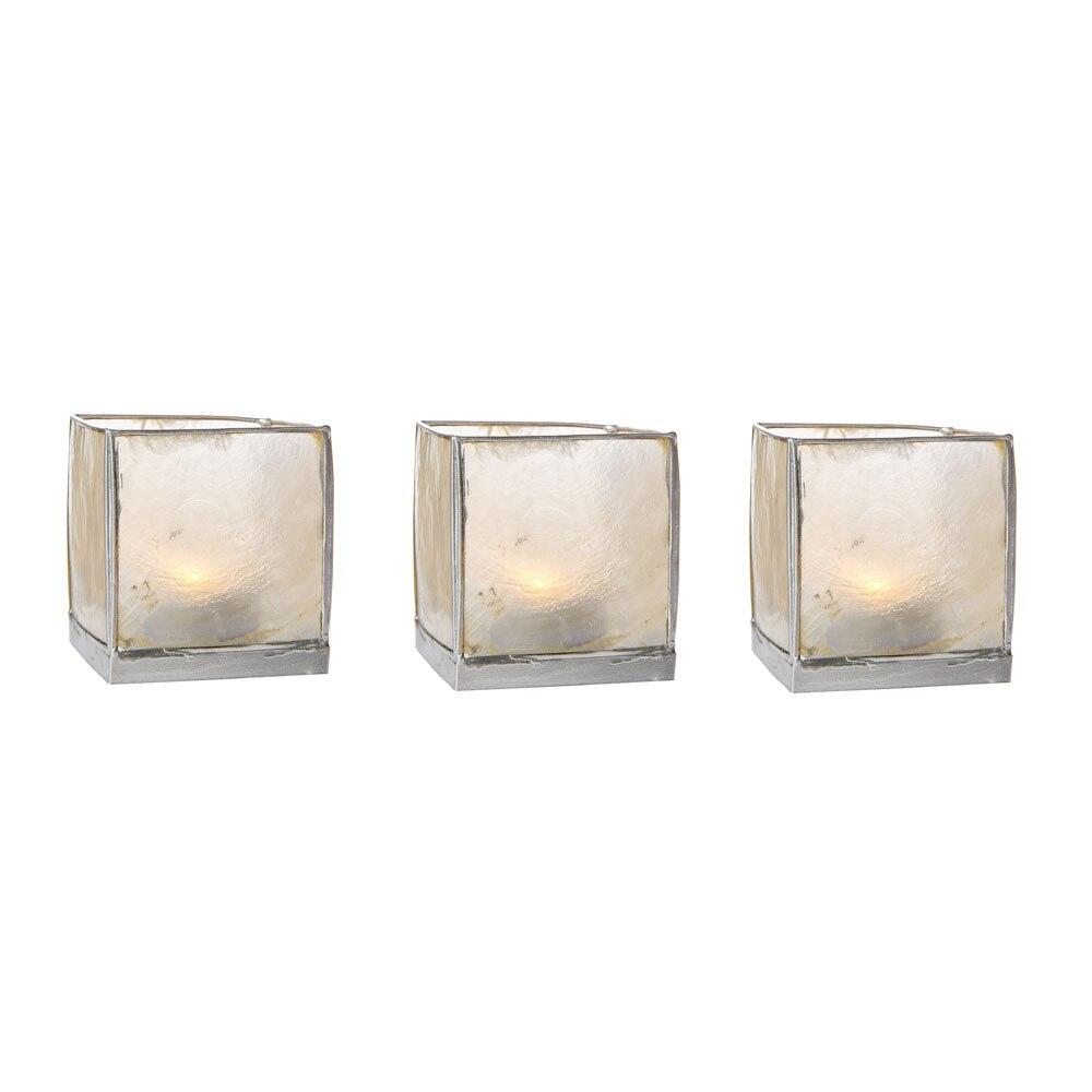 White & Silver Luana Capiz Square Candle Holder Set of 3 - PaperLanternStore.com - Paper Lanterns, Decor, Party Lights & More