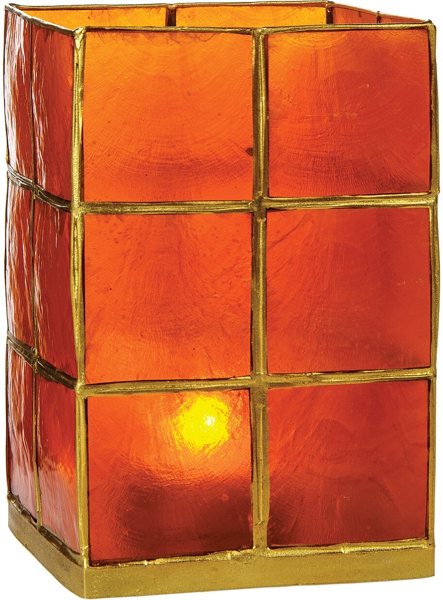 Mango Orange & Gold Moku Tall Capiz Candle Holder - PaperLanternStore.com - Paper Lanterns, Decor, Party Lights & More