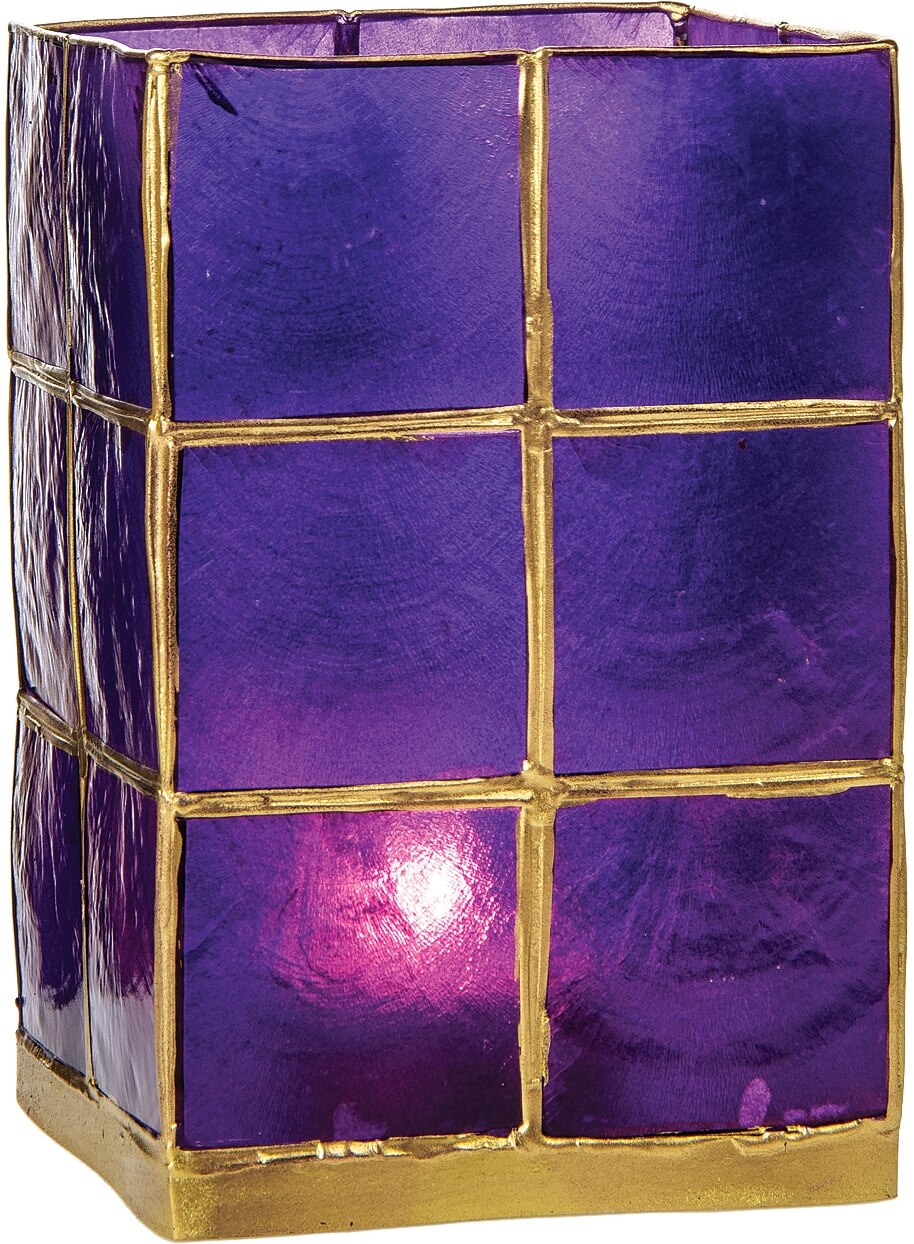 Plum Purple & Gold Moku Tall Capiz Candle Holder - PaperLanternStore.com - Paper Lanterns, Decor, Party Lights & More