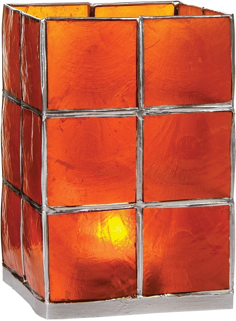 Mango Orange & Silver Moku Tall Capiz Candle Holder - PaperLanternStore.com - Paper Lanterns, Decor, Party Lights & More