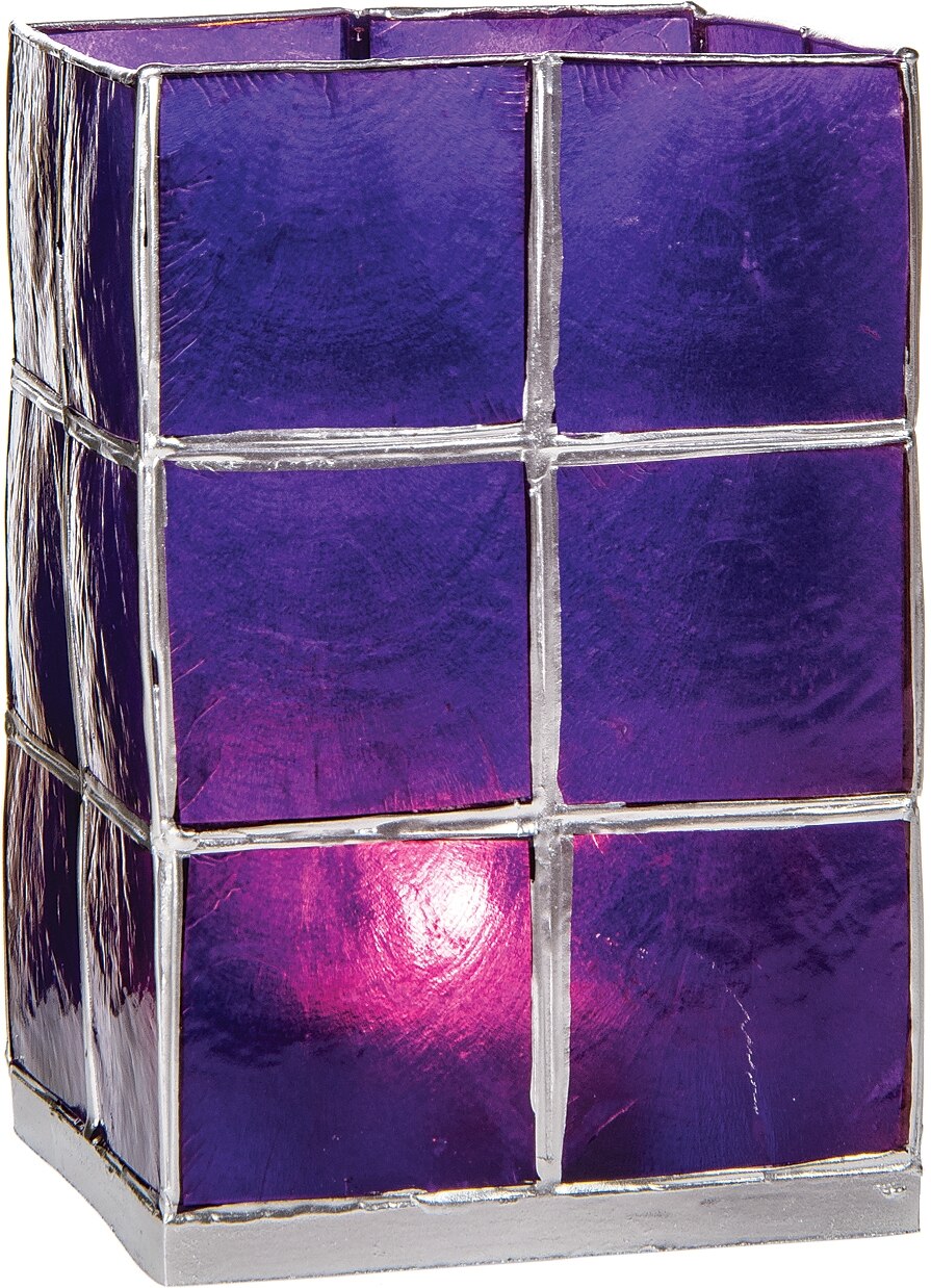 Plum Purple & Silver Moku Tall Capiz Candle Holder - PaperLanternStore.com - Paper Lanterns, Decor, Party Lights & More