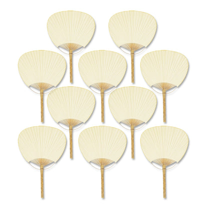 9" Beige / Ivory Paddle Paper Hand Fans for Weddings (10 Pack)