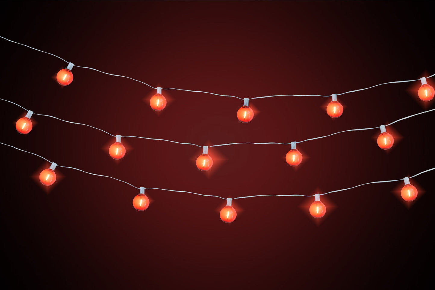 25 Socket Holiday LED Outdoor Patio String Light Set, G40 Red Globe Bulbs, 28 FT Cord