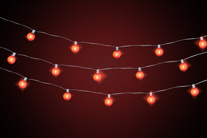 25 Socket Holiday LED Outdoor Patio String Light Set, G40 Red Globe Bulbs, 28 FT Cord