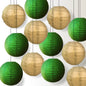 Gold and Green Glitter Holiday Party Pack Even Ribbing Paper Lantern Combo Set (12 pc Set)