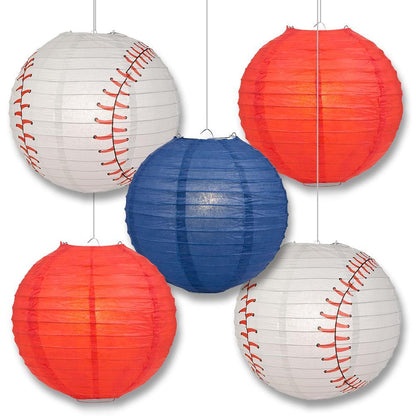 Cleveland Pro Baseball 14-inch Paper Lanterns 5pc Combo Party Pack - Navy Blue & Red - PaperLanternStore.com - Paper Lanterns, Decor, Party Lights & More