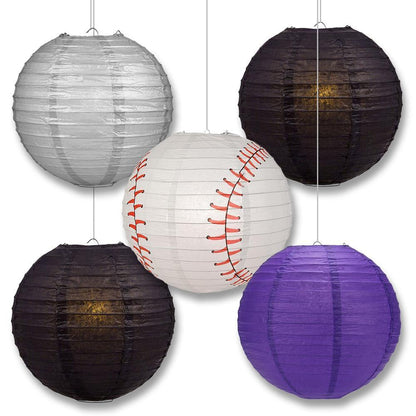 Colorado Pro Baseball 14-inch Paper Lanterns 5pc Combo Party Pack - Purple, Black & Silver - PaperLanternStore.com - Paper Lanterns, Decor, Party Lights & More