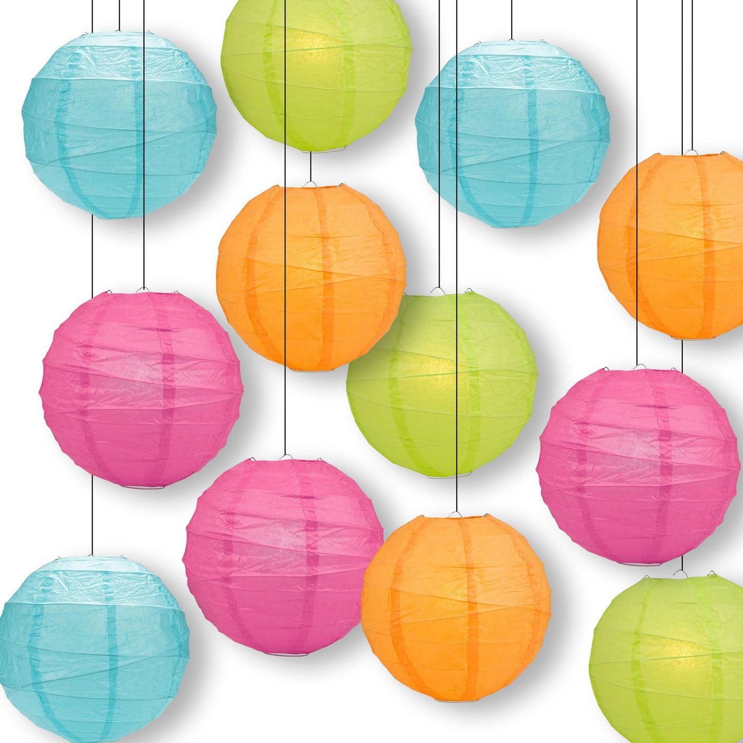 Tropic Garden Crisscross Paper Lantern Combo Variety Set (12 PACK)
