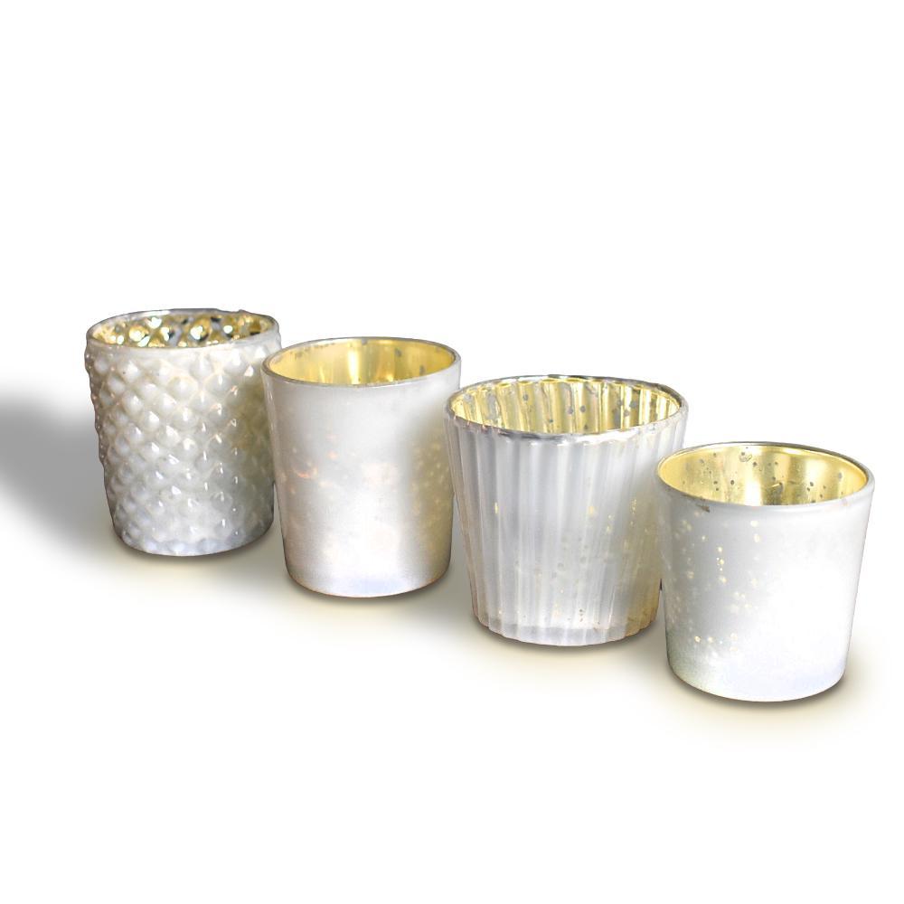 Best of Show Mercury Glass Tealight Votive Candle Holders (Pearl White, Set of 4, Assorted Styles) - for Weddings, Events, Parties, and Home Décor, Ideal Housewarming Gift - PaperLanternStore.com - Paper Lanterns, Decor, Party Lights & More