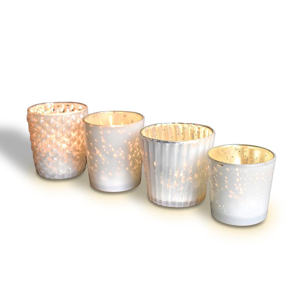Best of Show Mercury Glass Tealight Votive Candle Holders (Pearl White, Set of 4, Assorted Styles) - for Weddings, Events, Parties, and Home Décor, Ideal Housewarming Gift - PaperLanternStore.com - Paper Lanterns, Decor, Party Lights & More