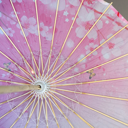 32" Butterfly Pink Cherry Blossom Nylon Parasol Umbrella with Elegant Handle