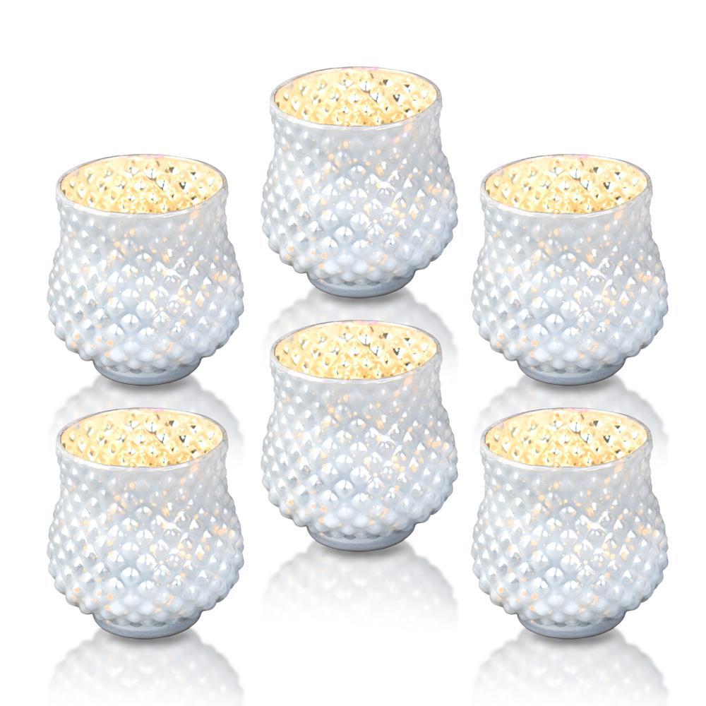6 Pack | Vintage Mercury Glass Vase and Candle Holder (3-Inch, Small Ruby, Pearl White)  - For Use with Tea Lights - For Home Decor, Parties and Wedding Decorations - PaperLanternStore.com - Paper Lanterns, Decor, Party Lights & More