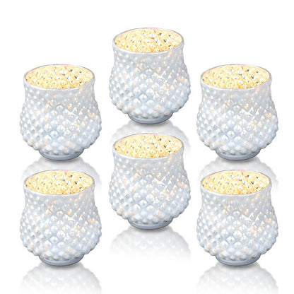 6 Pack | Vintage Mercury Glass Vase and Candle Holder (3-Inch, Small Ruby, Pearl White)  - For Use with Tea Lights - For Home Decor, Parties and Wedding Decorations - PaperLanternStore.com - Paper Lanterns, Decor, Party Lights & More