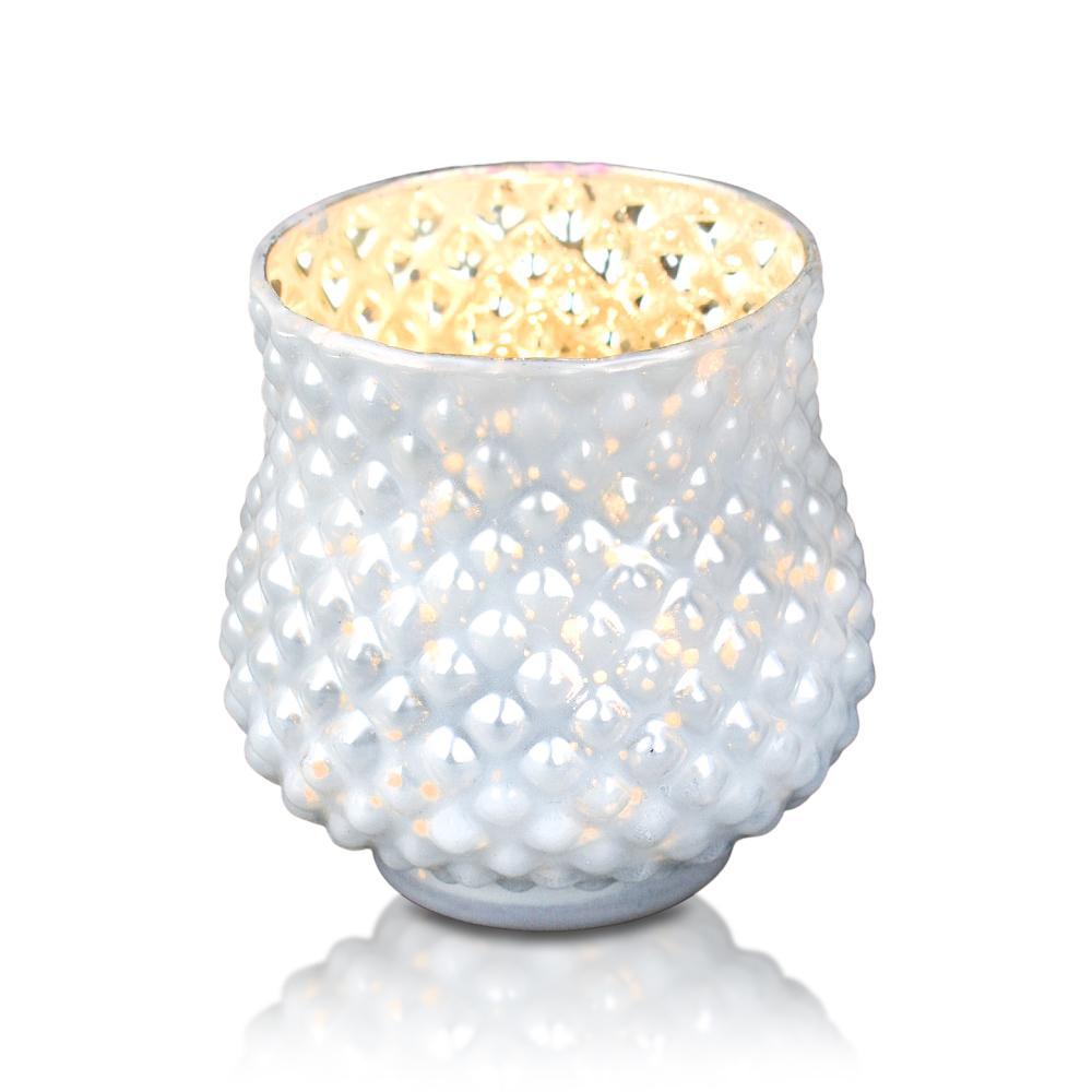 Vintage Mercury Glass Vase and Candle Holder (3-Inch, Small Ruby Design, Pearl White) - For Use with Tea Lights - For Home Decor, Parties and Wedding Decorations - PaperLanternStore.com - Paper Lanterns, Decor, Party Lights & More