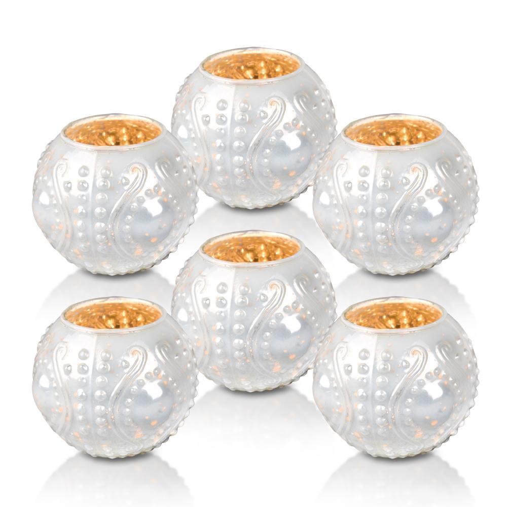 6 Pack | Vintage Mercury Glass Vase and Candle Holders (3.25-Inches, Small Josephine Design, Pearl White) - Use with Tea lights - for Home Décor, Parties and Weddings - PaperLanternStore.com - Paper Lanterns, Decor, Party Lights & More