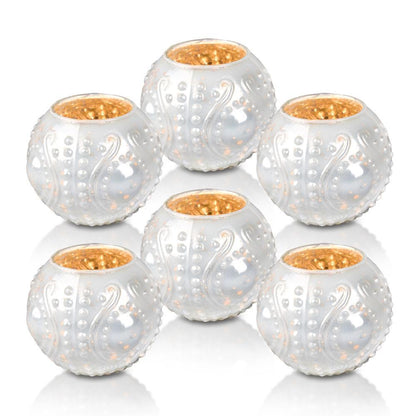 6 Pack | Vintage Mercury Glass Vase and Candle Holders (3.25-Inches, Small Josephine Design, Pearl White) - Use with Tea lights - for Home Décor, Parties and Weddings - PaperLanternStore.com - Paper Lanterns, Decor, Party Lights & More