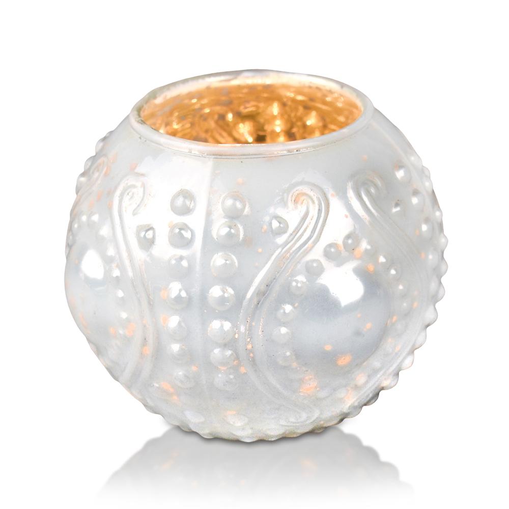 6 Pack | Vintage Mercury Glass Vase and Candle Holders (3.25-Inches, Small Josephine Design, Pearl White) - Use with Tea lights - for Home Décor, Parties and Weddings - PaperLanternStore.com - Paper Lanterns, Decor, Party Lights & More