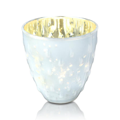Vintage Mercury Glass Candle Holder (3.25-Inch, Small Deborah Design, Pearl White) - For Use with Tea Lights - Home Decor, Parties and Wedding Decorations - PaperLanternStore.com - Paper Lanterns, Decor, Party Lights & More
