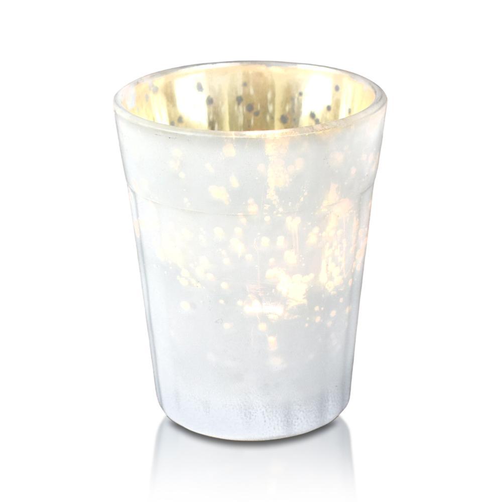 Vintage Mercury Glass Candle Holder (3.25-Inch, Katelyn Design, Column Motif, Pearl White) - For Use with Tea Lights - For Home Decor, Parties and Wedding Decorations - PaperLanternStore.com - Paper Lanterns, Decor, Party Lights & More