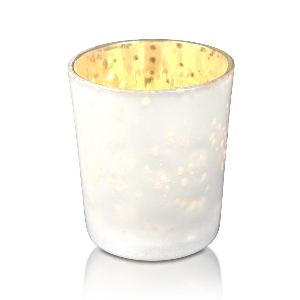 4 Pack | Vintage Mercury Glass Candle Holders (3-Inch, Tess Design, Pearl White) - for use with Tea Lights - for Home Décor, Parties and Wedding Decorations - PaperLanternStore.com - Paper Lanterns, Decor, Party Lights & More