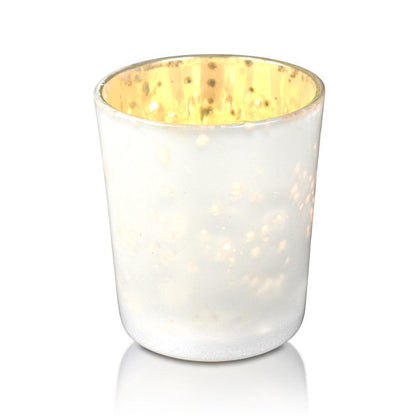 4 Pack | Vintage Mercury Glass Candle Holders (3-Inch, Tess Design, Pearl White) - for use with Tea Lights - for Home Décor, Parties and Wedding Decorations - PaperLanternStore.com - Paper Lanterns, Decor, Party Lights & More