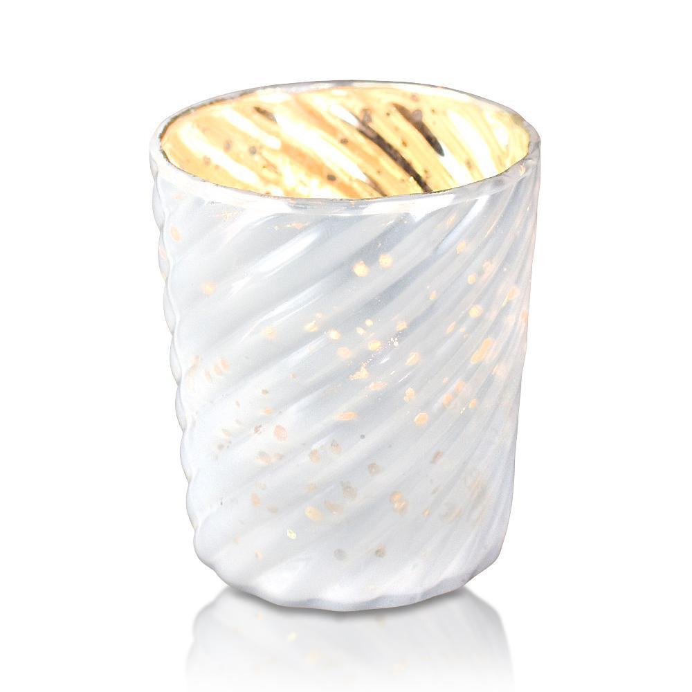 Mercury Glass Candle Holder (3-Inch, Grace Design, Pearl White) - for use with Tea Lights - for Home Décor, Parties and Wedding Decorations - PaperLanternStore.com - Paper Lanterns, Decor, Party Lights & More