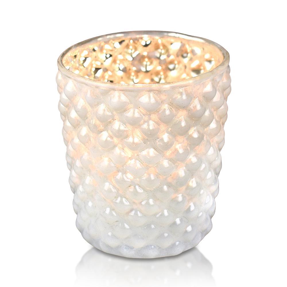 Mercury Glass Tealight Holder (3-Inch, Zariah Design, Pearl White) - For Use with Tea Lights - For Home Decor, Parties and Wedding Decorations - PaperLanternStore.com - Paper Lanterns, Decor, Party Lights & More