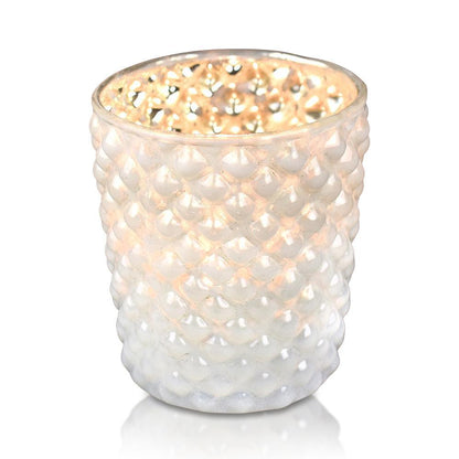 Mercury Glass Tealight Holder (3-Inch, Zariah Design, Pearl White) - For Use with Tea Lights - For Home Decor, Parties and Wedding Decorations - PaperLanternStore.com - Paper Lanterns, Decor, Party Lights & More
