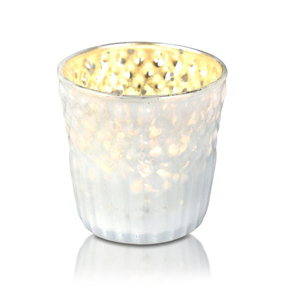 Mercury Glass Tealight Holder (2.75-Inch, Ophelia Design, Pearl White) - For Use with Tea Lights - For Home Decor, Parties and Wedding Decorations - PaperLanternStore.com - Paper Lanterns, Decor, Party Lights & More