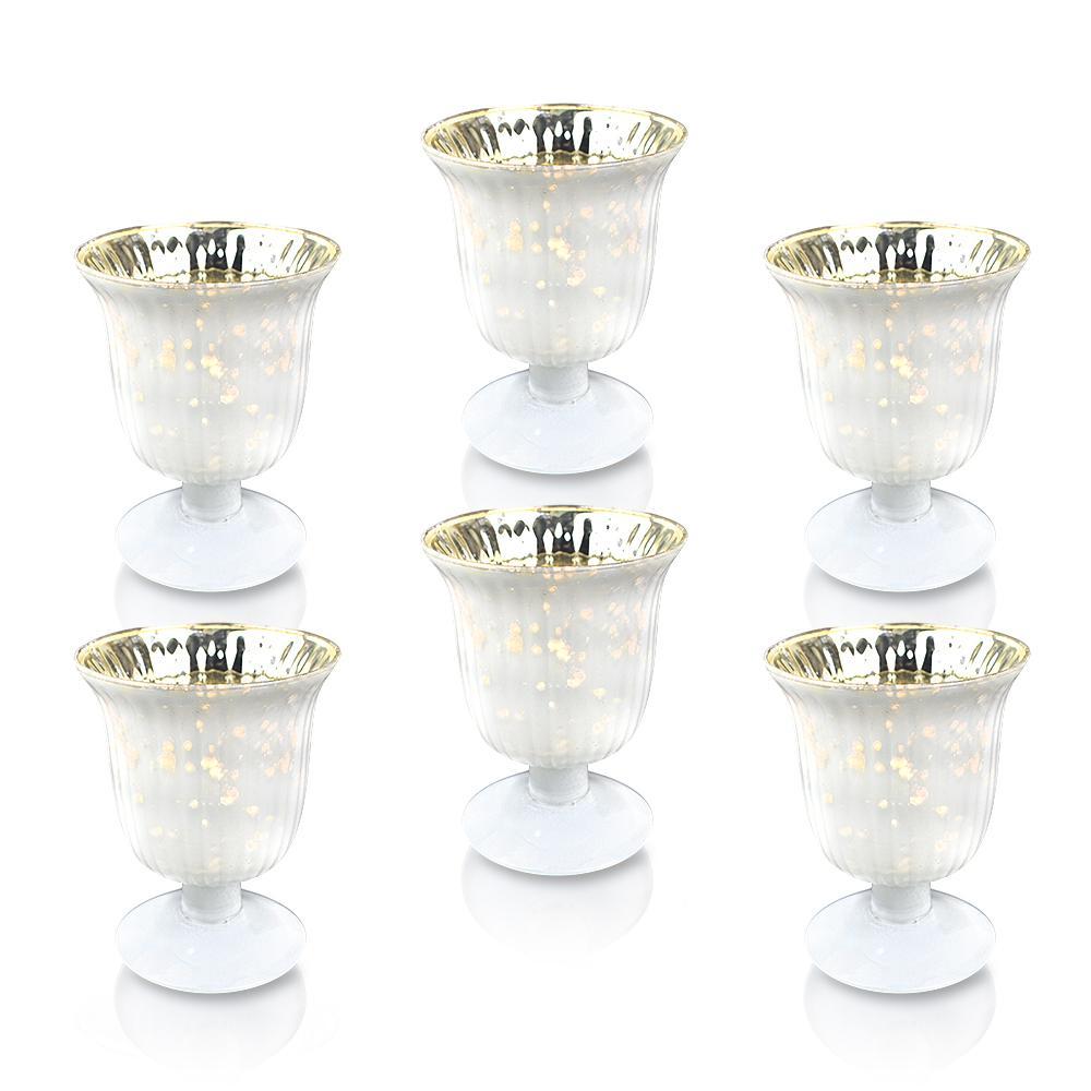 6 Pack | Vintage Mercury Glass Candle Holders (5-Inch, Emma Design, Fluted Urn, Pearl White) - Decorative Candle Holder - For Home Decor, Party Decorations, and Wedding Centerpieces - PaperLanternStore.com - Paper Lanterns, Decor, Party Lights & More