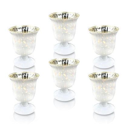 6 Pack | Vintage Mercury Glass Candle Holders (5-Inch, Emma Design, Fluted Urn, Pearl White) - Decorative Candle Holder - For Home Decor, Party Decorations, and Wedding Centerpieces - PaperLanternStore.com - Paper Lanterns, Decor, Party Lights & More