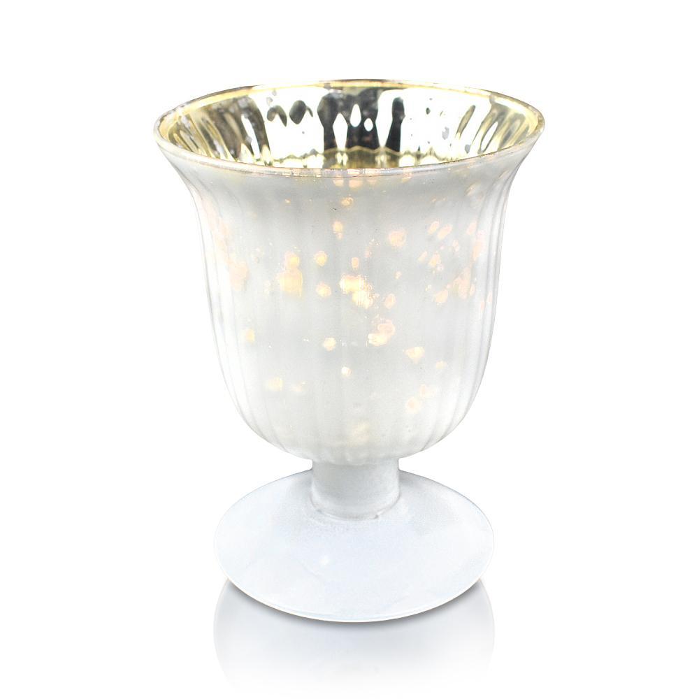 Vintage Mercury Glass Candle Holder (5-Inch, Emma Design, Fluted Urn, Pearl White) - Decorative Candle Holder - For Home Decor, Party Decorations, and Wedding Centerpieces - PaperLanternStore.com - Paper Lanterns, Decor, Party Lights & More