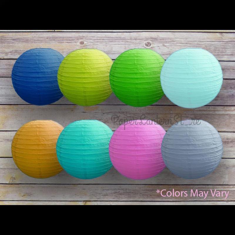 8" Assorted Colors Round Paper Lanterns, Even Ribbing (8-Pack) - PaperLanternStore.com - Paper Lanterns, Decor, Party Lights & More