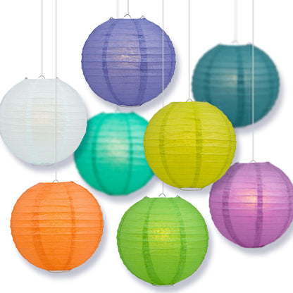 Assorted Colors Round Paper Lanterns, Even Ribbing (8-Pack)