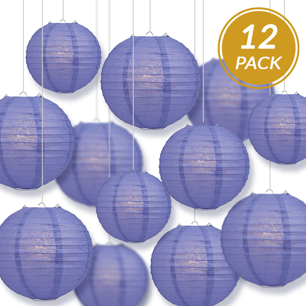 12-PC Astra Blue / Very Periwinkle Paper Lantern Chinese Hanging Wedding & Party Assorted Decoration Set, 12/10/8-Inch - PaperLanternStore.com - Paper Lanterns, Decor, Party Lights & More