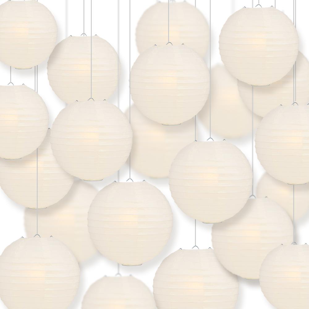 BULK PACK (100) 4" Beige / Ivory Round Paper Lanterns, Even Ribbing, Hanging Decoration