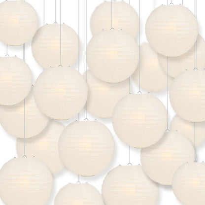 BULK PACK (100) 4" Beige / Ivory Round Paper Lanterns, Even Ribbing, Hanging Decoration