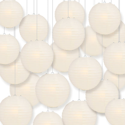 BULK PACK (100) 16" Beige / Ivory Round Paper Lanterns, Even Ribbing, Hanging Decoration