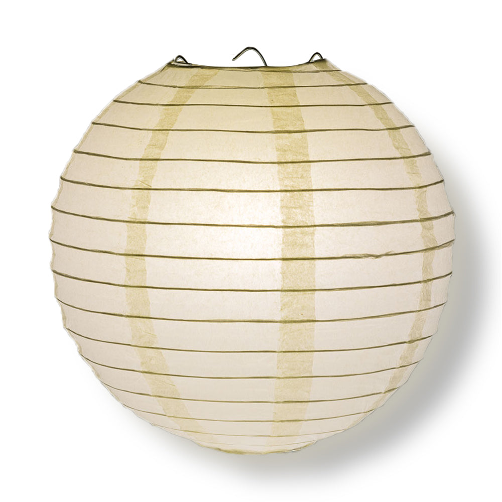 BULK PACK (100) 16" Beige / Ivory Round Paper Lanterns, Even Ribbing, Hanging Decoration - PaperLanternStore.com - Paper Lanterns, Decor, Party Lights & More