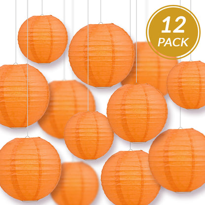 12-PC Persimmon Orange Paper Lantern Chinese Hanging Wedding & Party Assorted Decoration Set, 12/10/8-Inch - PaperLanternStore.com - Paper Lanterns, Decor, Party Lights & More