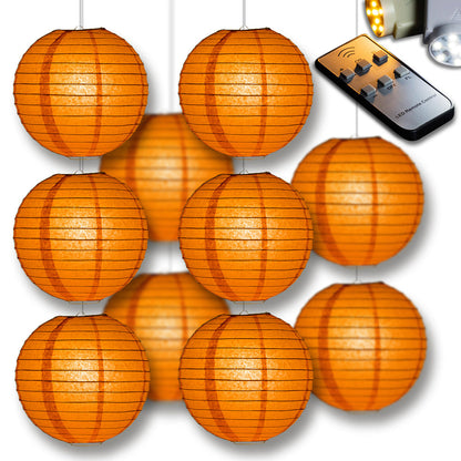 MoonBright Persimmon Orange Paper Lantern 10pc Party Pack with Remote Controlled LED Lights Included
