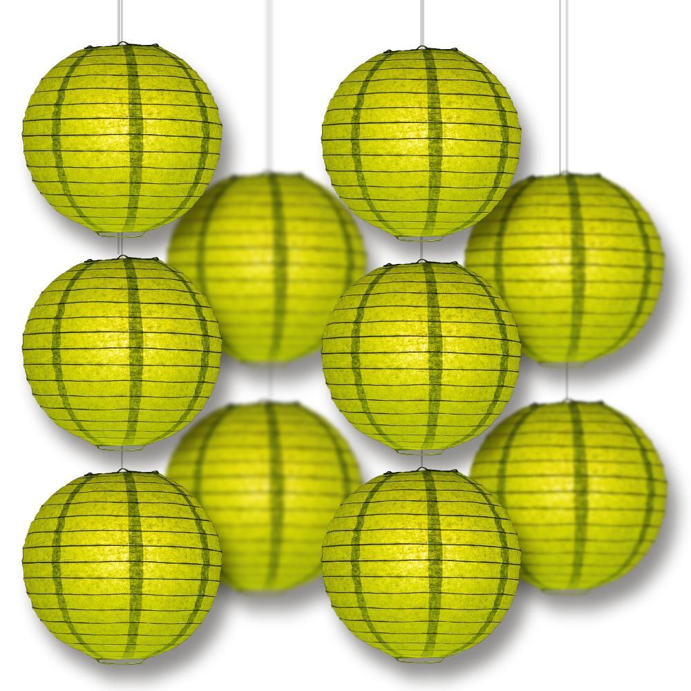 MoonBright Chartreuse Paper Lantern 10pc Party Pack with Remote Controlled LED Lights Included - PaperLanternStore.com - Paper Lanterns, Decor, Party Lights & More