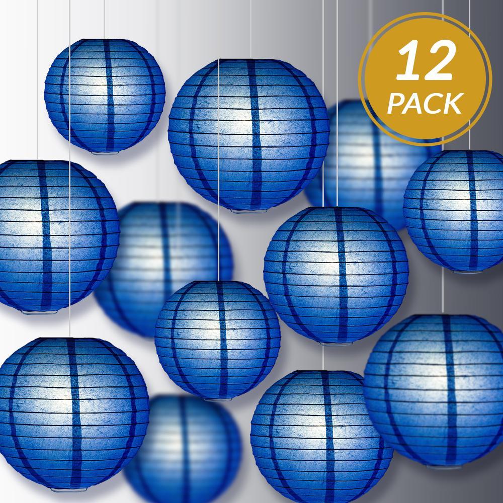12-PC Dark Blue Paper Lantern Chinese Hanging Wedding & Party Assorted Decoration Set, 12/10/8-Inch - PaperLanternStore.com - Paper Lanterns, Decor, Party Lights & More