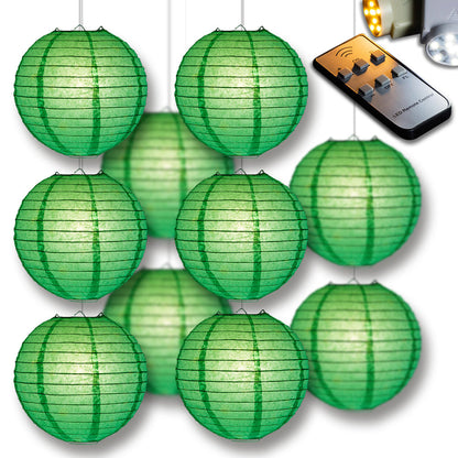 MoonBright Emerald Green Paper Lantern 10pc Party Pack with Remote Controlled LED Lights Included