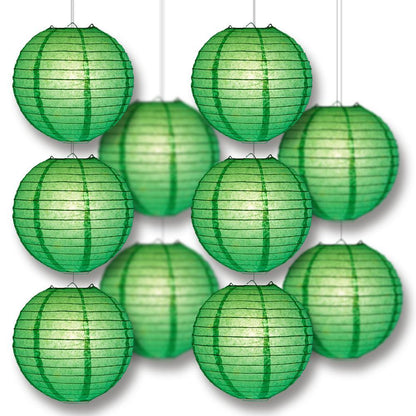 MoonBright Emerald Green Paper Lantern 10pc Party Pack with Remote Controlled LED Lights Included - PaperLanternStore.com - Paper Lanterns, Decor, Party Lights & More