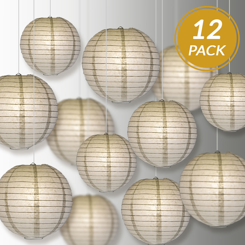 12-PC Gray / Grey Paper Lantern Chinese Hanging Wedding & Party Assorted Decoration Set, 12/10/8-Inch - PaperLanternStore.com - Paper Lanterns, Decor, Party Lights & More