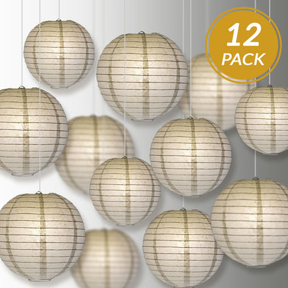 12-PC Gray / Grey Paper Lantern Chinese Hanging Wedding & Party Assorted Decoration Set, 12/10/8-Inch - PaperLanternStore.com - Paper Lanterns, Decor, Party Lights & More
