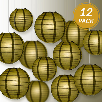 12-PC Gold Paper Lantern Chinese Hanging Wedding & Party Assorted Decoration Set, 12/10/8-Inch - PaperLanternStore.com - Paper Lanterns, Decor, Party Lights & More